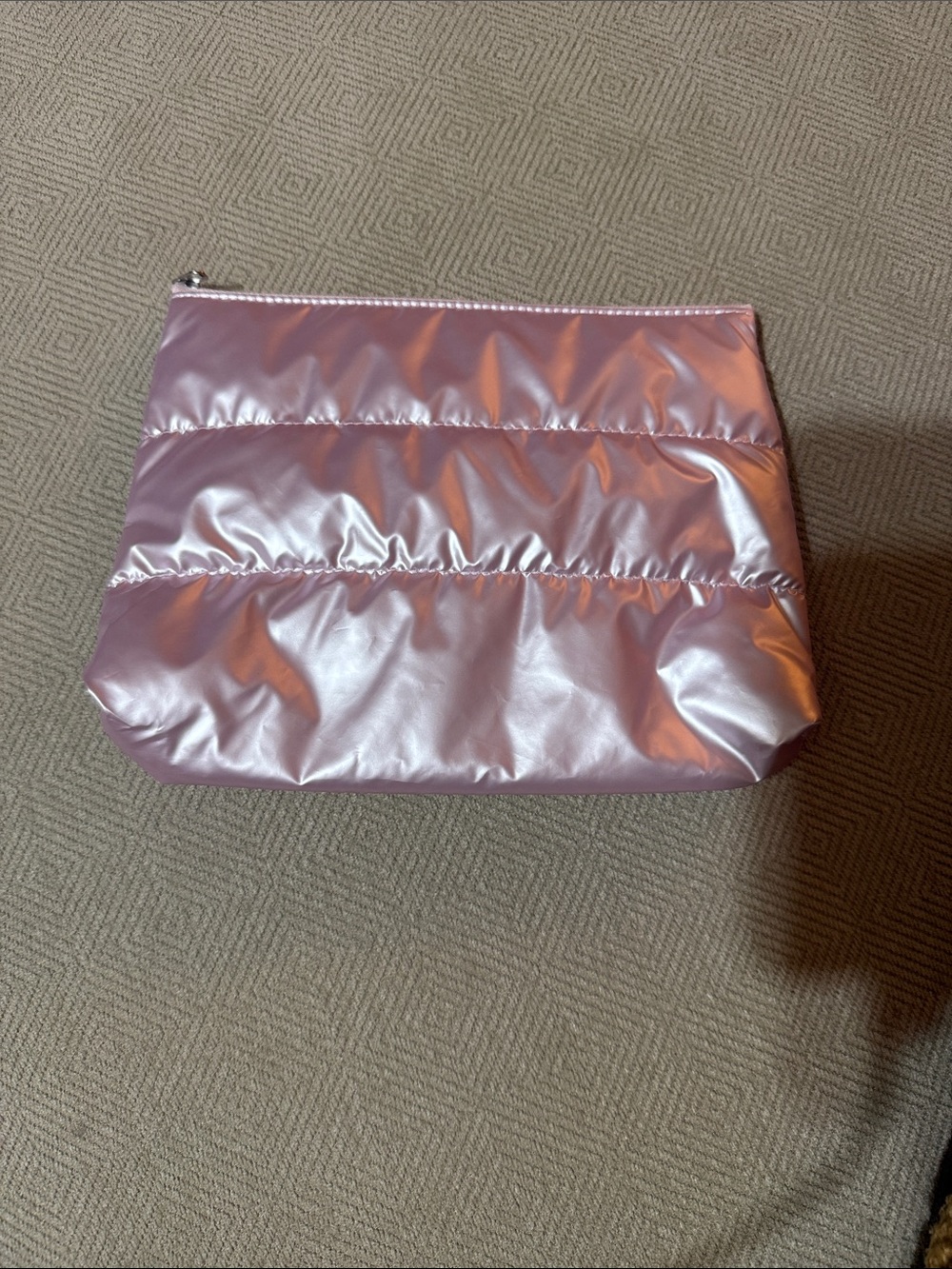 Iridescent Light Pink Quilted Cosmetic Bag